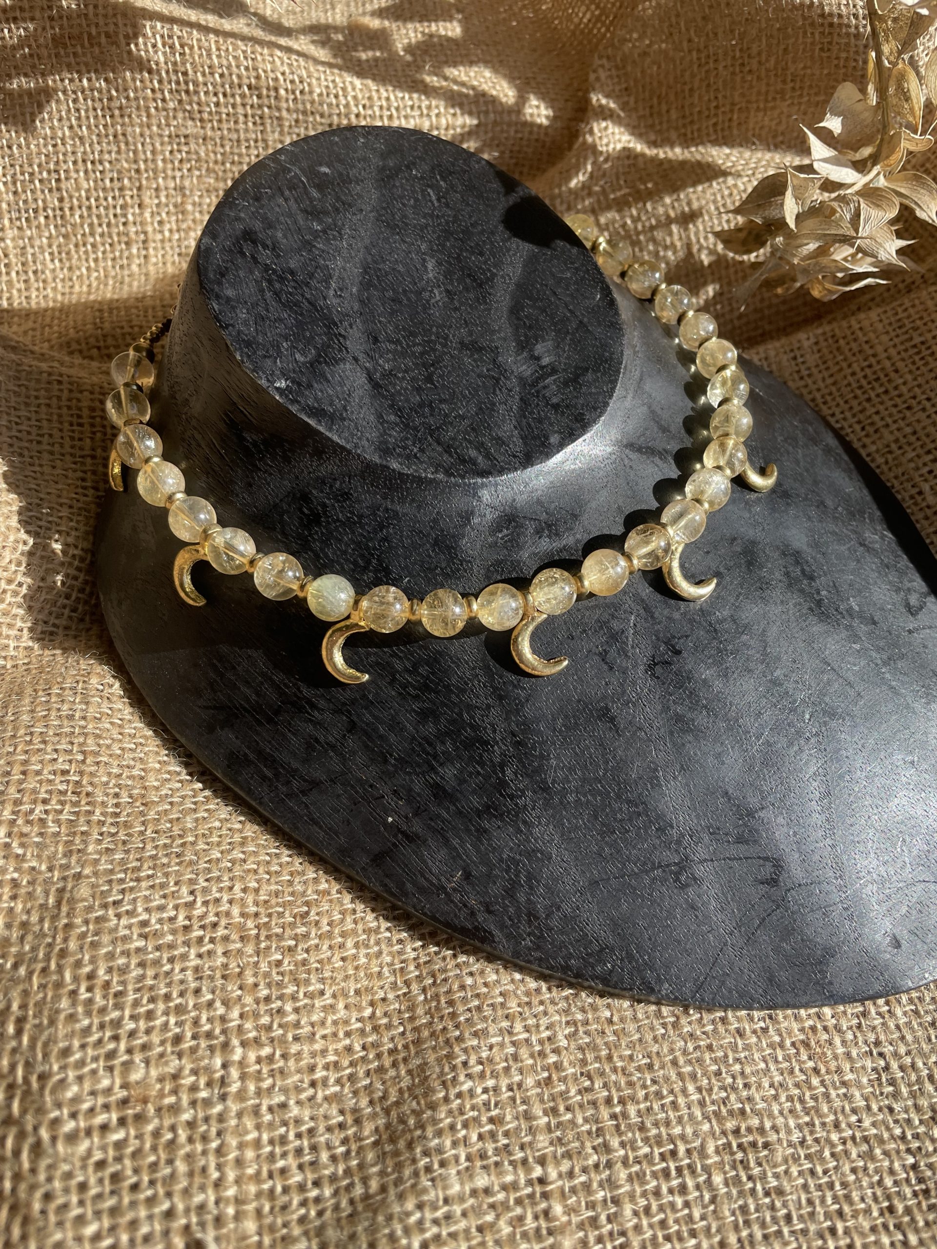Colliers Perles Naturelles Laiton Artisanat Vendée Acier Inoxydable Fait Main Pièce Unique Pierre de Soleil Cristal de Roche Citrine Quartz Rose Grenat