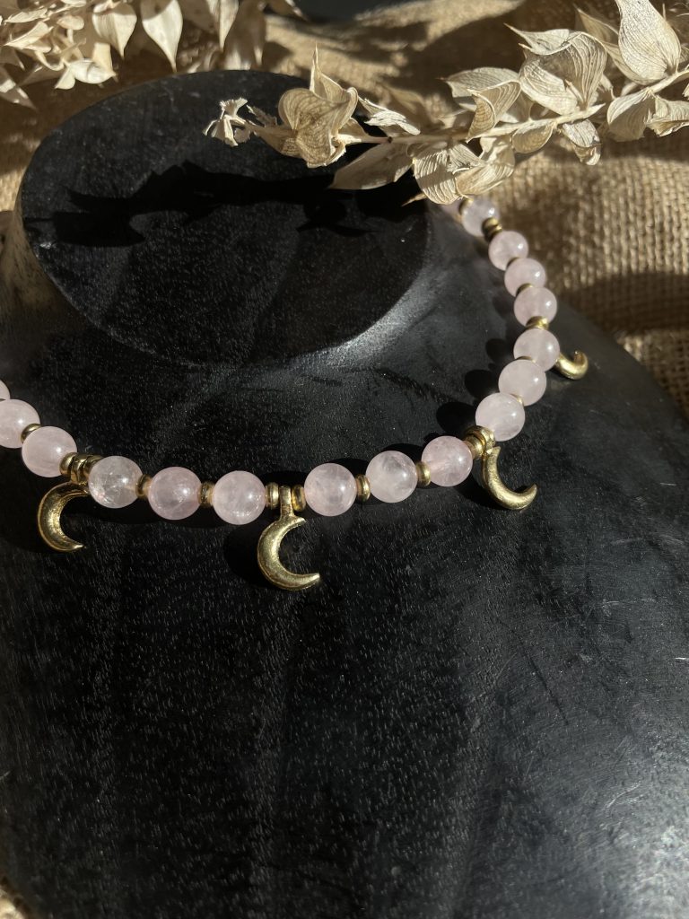 Colliers Perles Naturelles Laiton Artisanat Vendée Acier Inoxydable Fait Main Pièce Unique Pierre de Soleil Cristal de Roche Citrine Quartz Rose Grenat