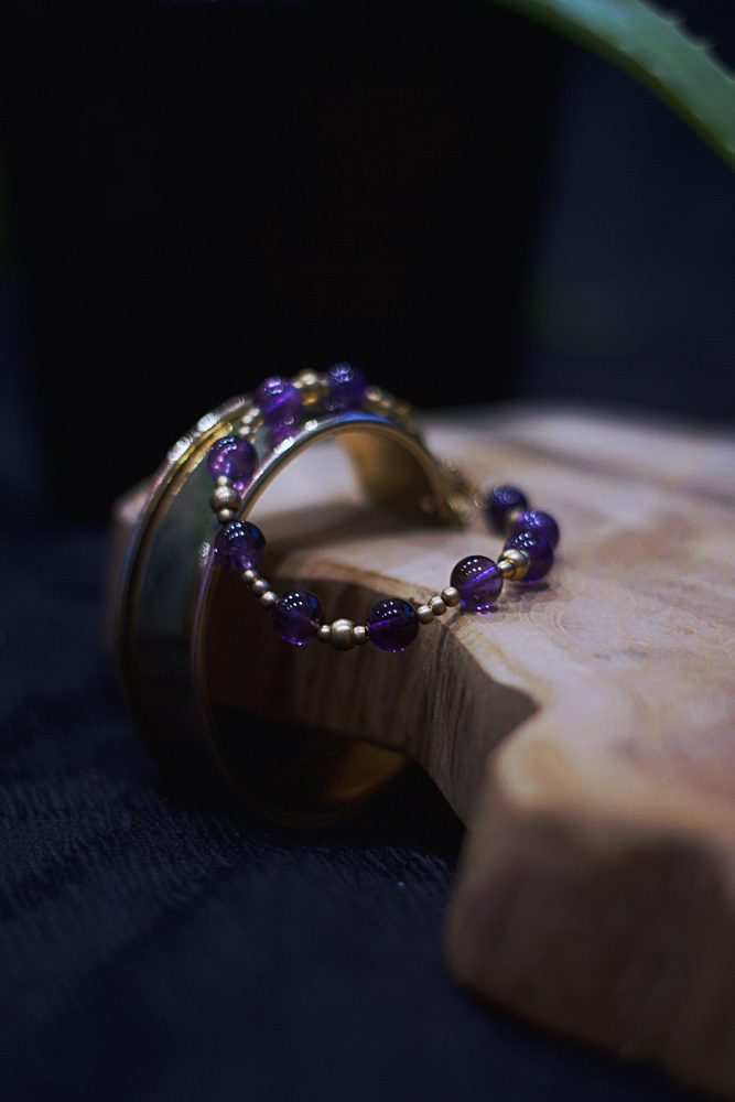 Bracelet, Améthyste, Laiton, Acier Inoxydable. Fait Main. Pierres Naturelles. Artisanat. Lithothérapie.