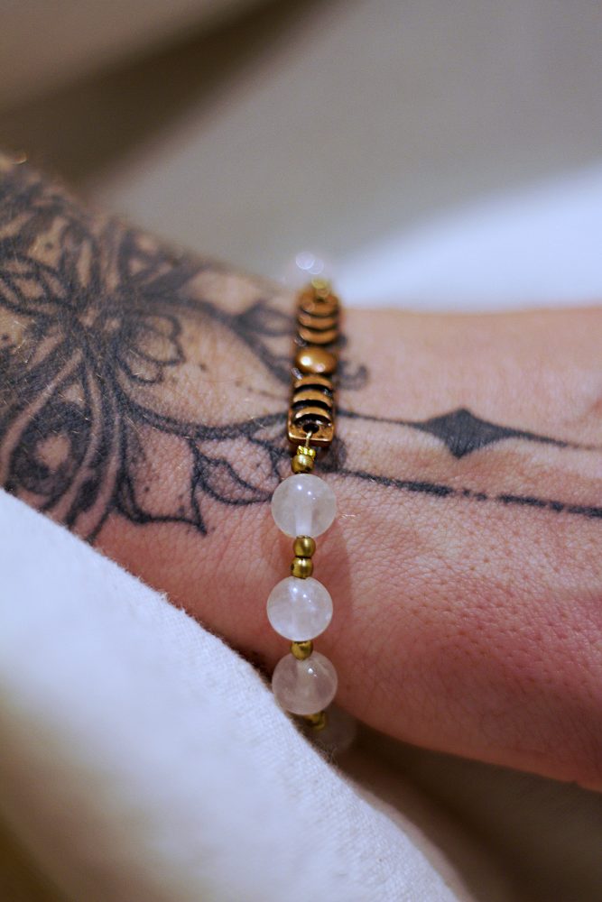Bracelet Unique Quartz Rose Artisanat Laiton Acier Inoxydable Cuivre Vendée Pièce Unique