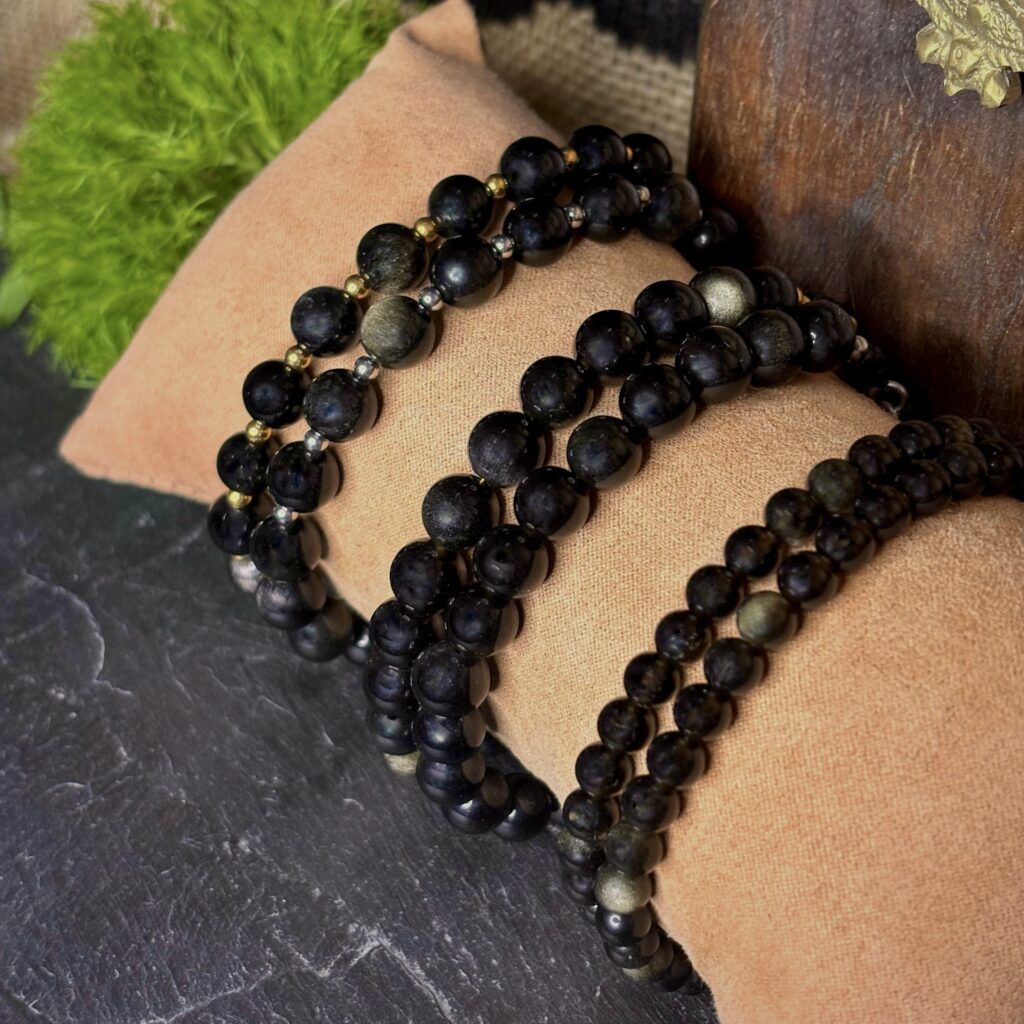 Bracelet en perles d'Obsidienne Dorée